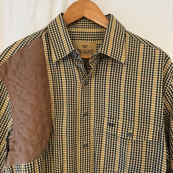 King Ranch - Quilted Shoulder & Elbows Mens L Plaid Shooting Dress Shirt NWOT - Picture 3 of 9